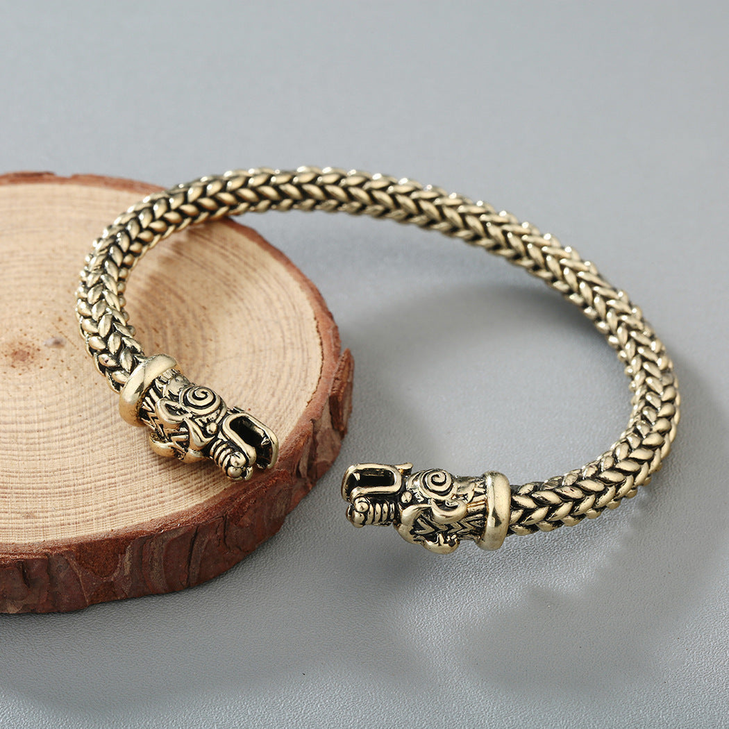 Asgard Crafted Grey Wolf Head Torc Bracelet