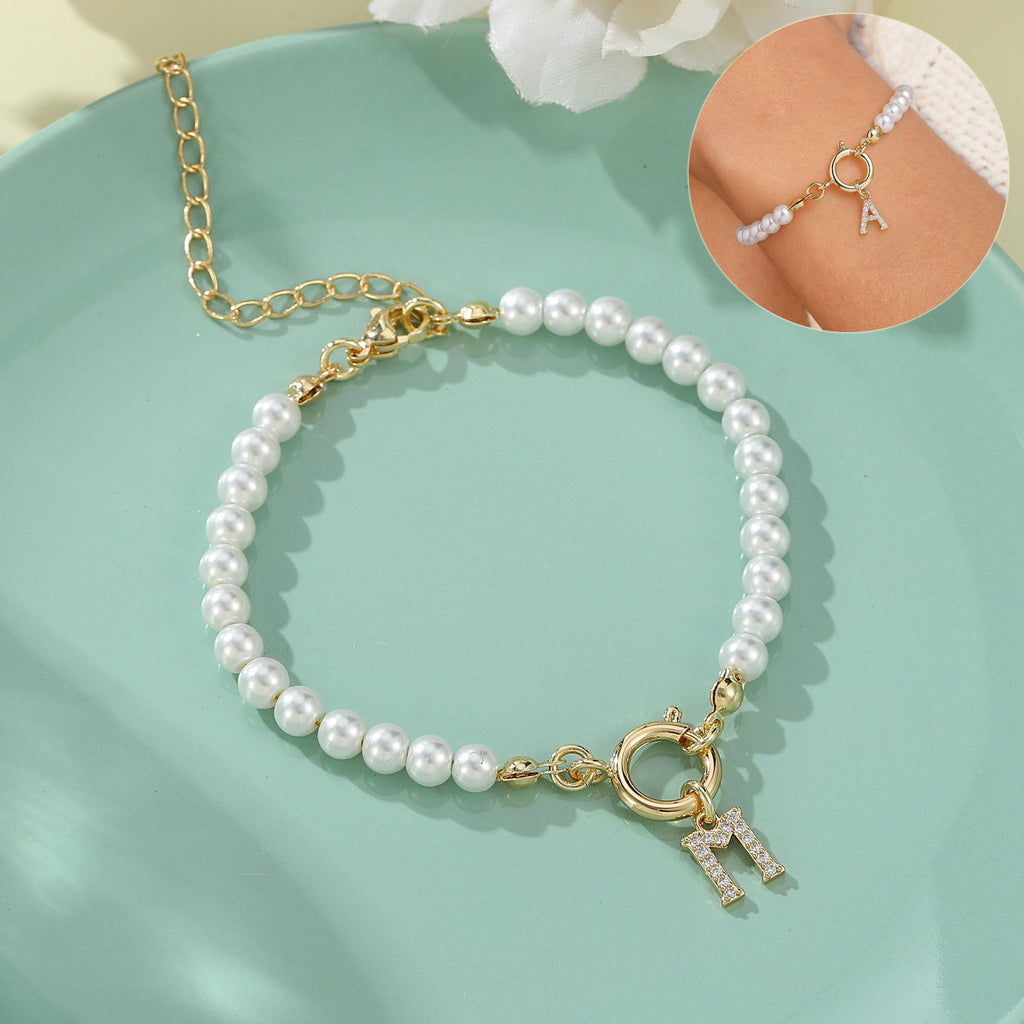 A-Z Letter Pendant Pearl Bracelet