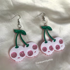Pink skull cherry earrings