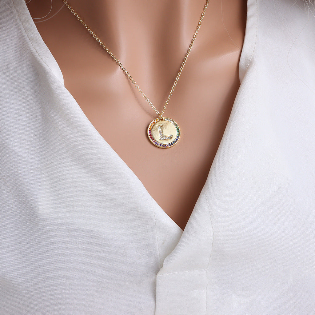 A-Z Round Necklace with Colourful Crystals