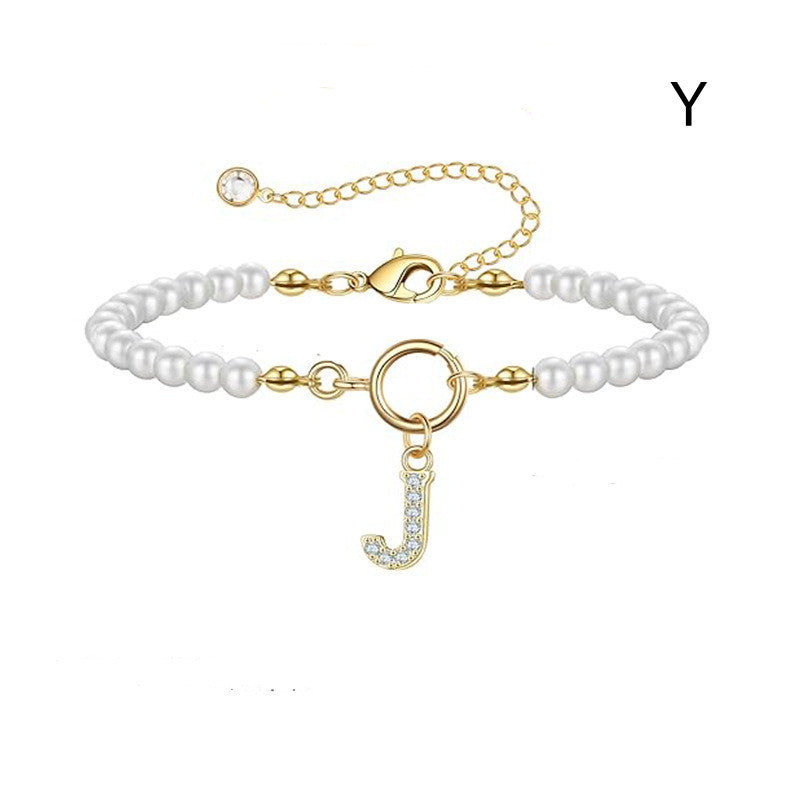 A-Z Letter Pendant Pearl Bracelet