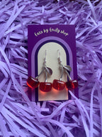 3D red pink cherry statement silver earrings