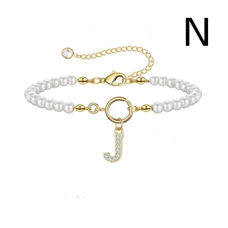 A-Z Letter Pendant Pearl Bracelet