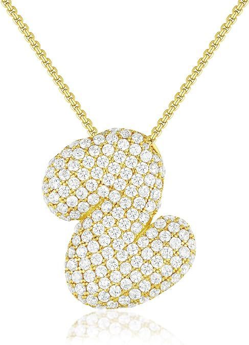 A-Z Zircon Balloon English Letter Necklace, Gold & Silver