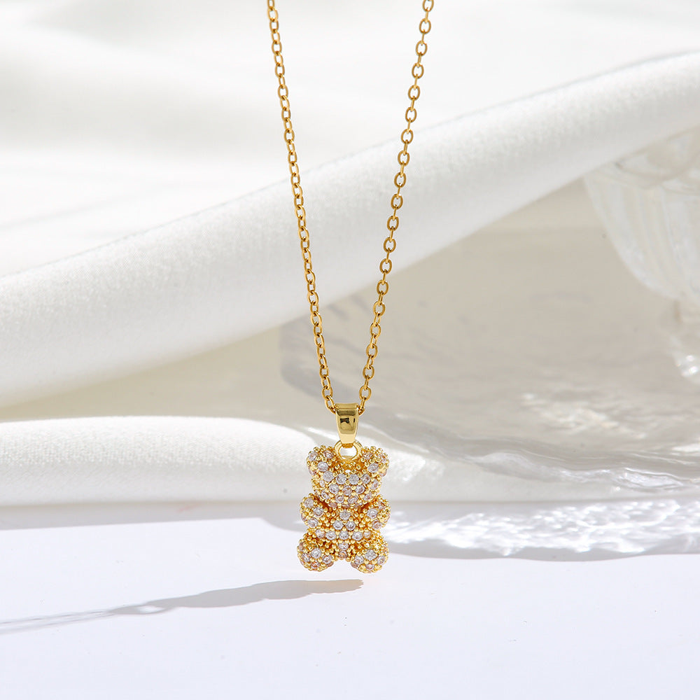 Bear Necklace with Micro-Inlaid Zircon