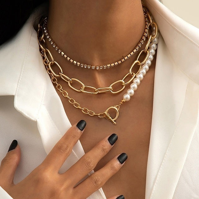 Multi-Layer Pearl & Coin Necklace for Women