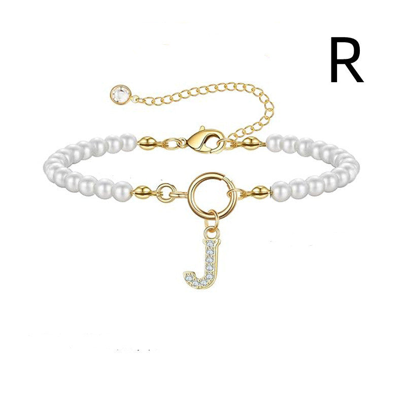 A-Z Letter Pendant Pearl Bracelet