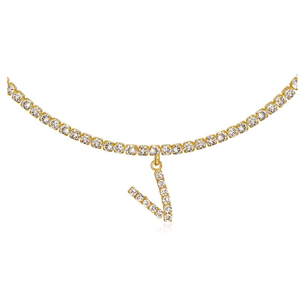 A-Z Letter Zircon Necklace, Silver & Gold