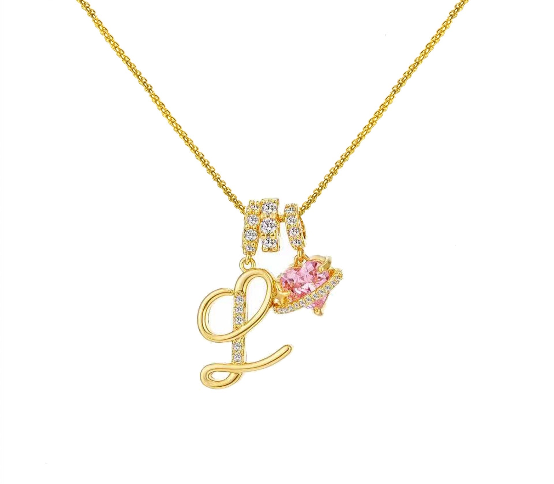A-Z Alphabet Elegant Blue Heart Necklace with Zircons