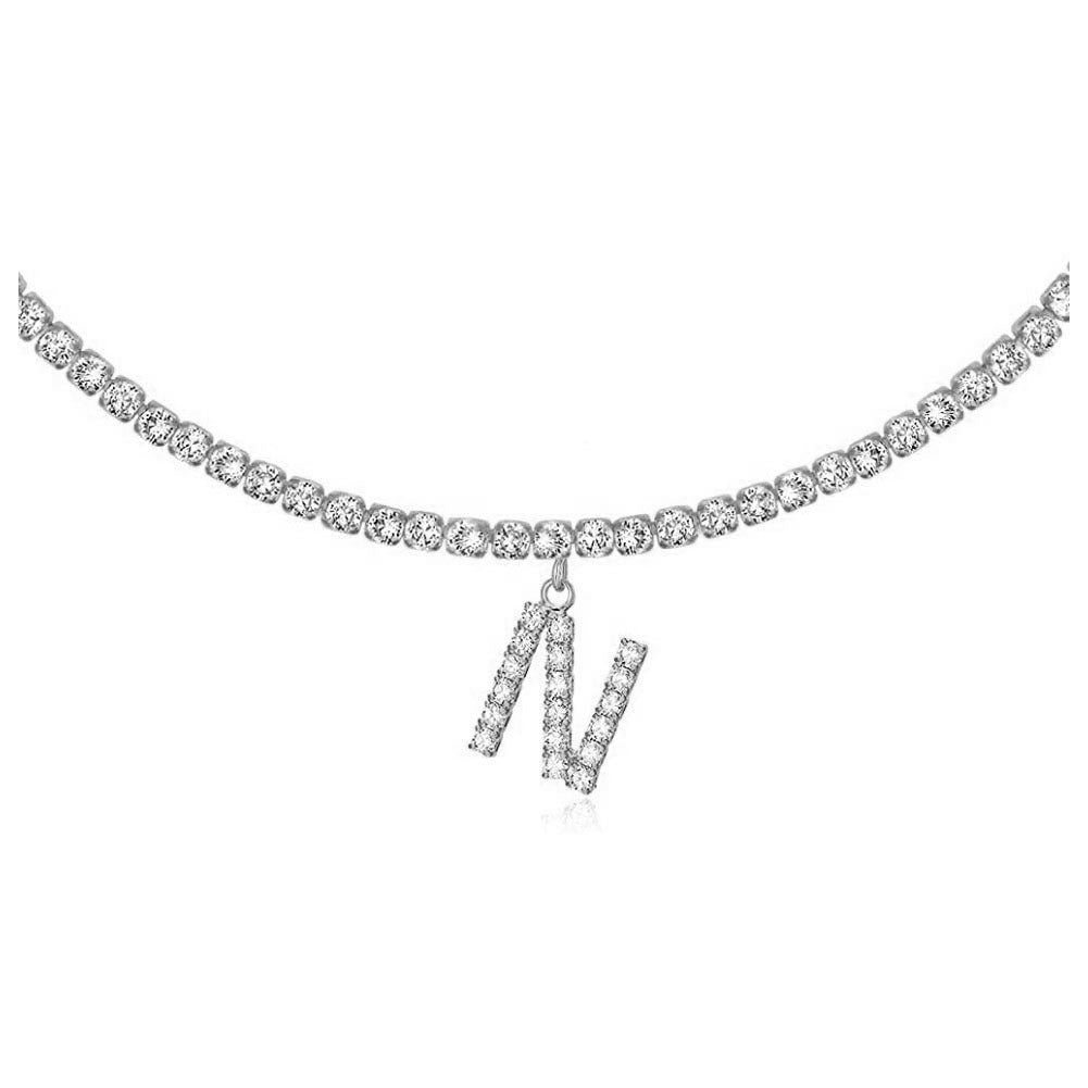 A-Z Letter Zircon Necklace, Silver & Gold