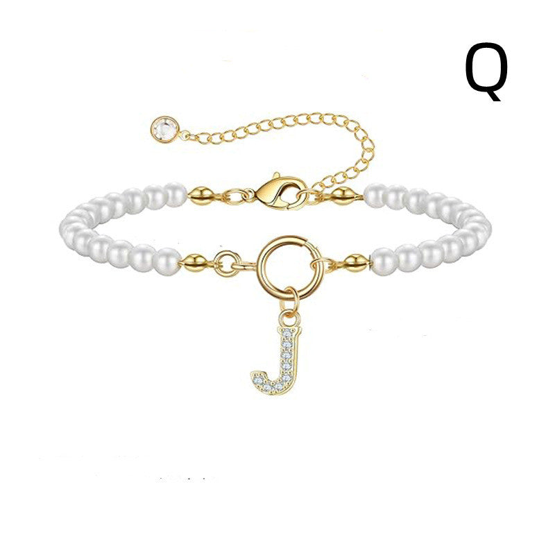 A-Z Letter Pendant Pearl Bracelet