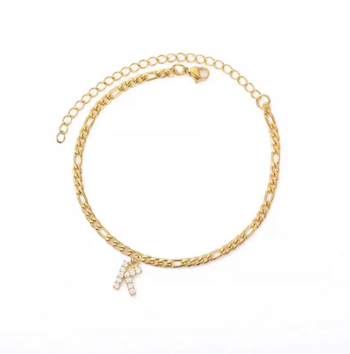 A-Z Zircon Letter Anklets, Gold & Silver