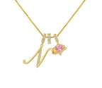A-Z Alphabet Elegant Blue Heart Necklace with Zircons