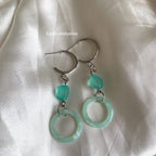 Cool silver handmade mint green blue circle and bead studs hoop earrings