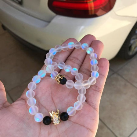 2pcs 8mm Natural Stone Crown Couple Bracelets