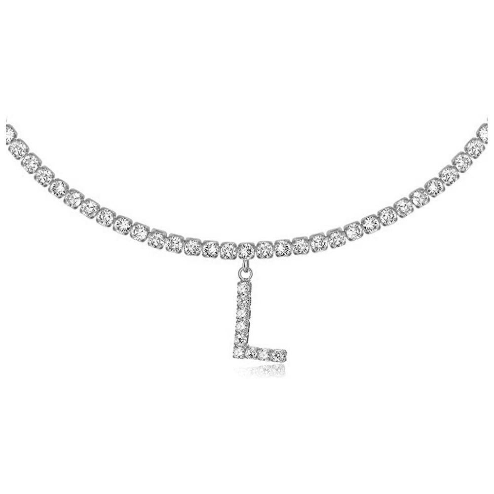 A-Z Letter Zircon Necklace, Silver & Gold