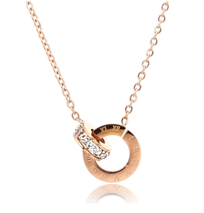 Rose Gold Roman Double Ring Jewelry Set for Women