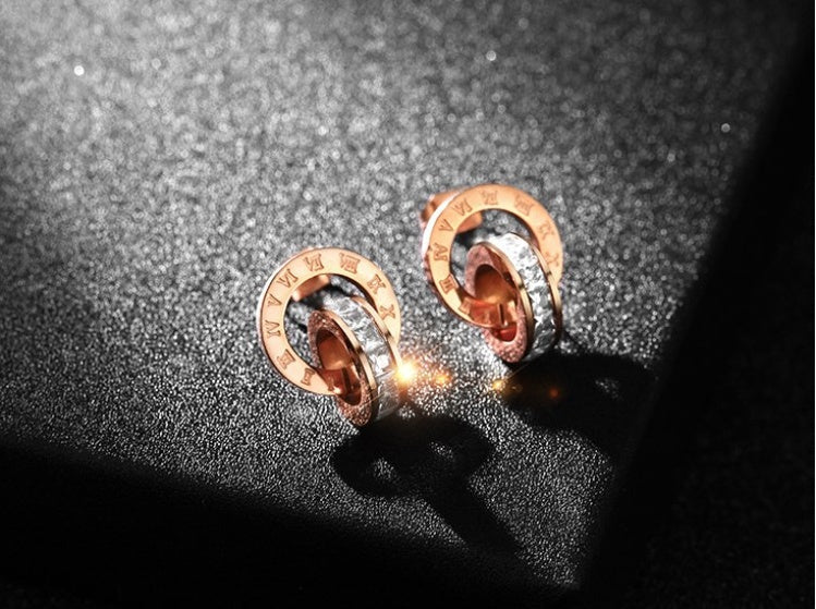 Rose Gold Roman Double Ring Jewelry Set for Women