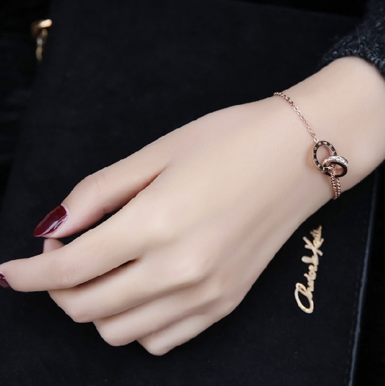 Rose Gold Roman Double Ring Jewelry Set for Women