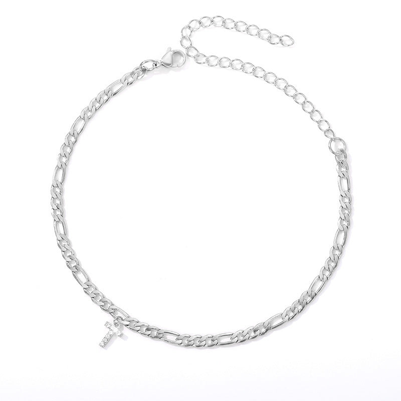 A-Z Zircon Letter Anklets, Gold & Silver