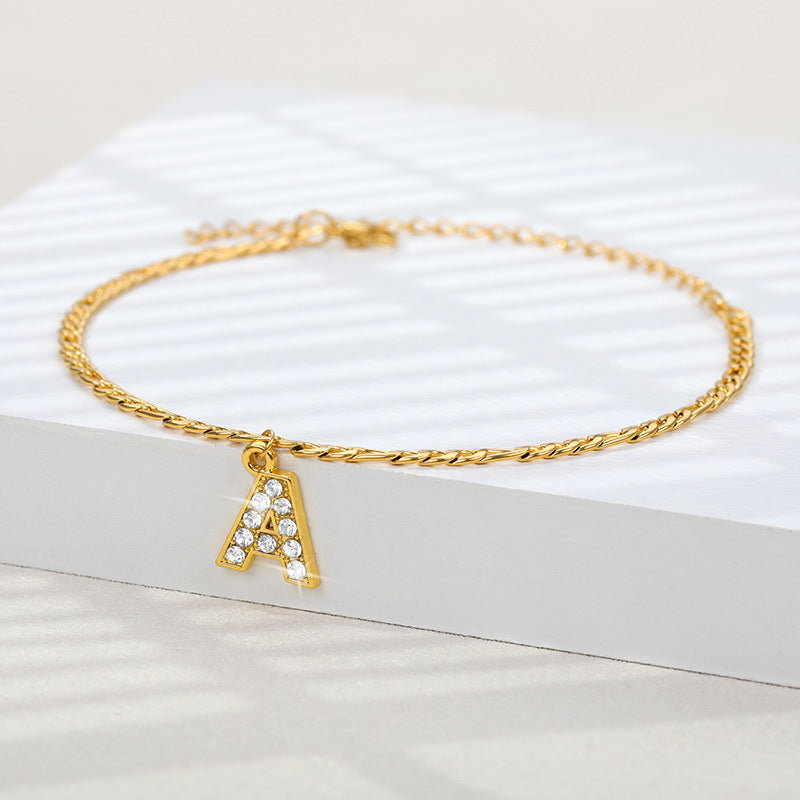 A-Z Zircon Letter Anklets, Gold & Silver