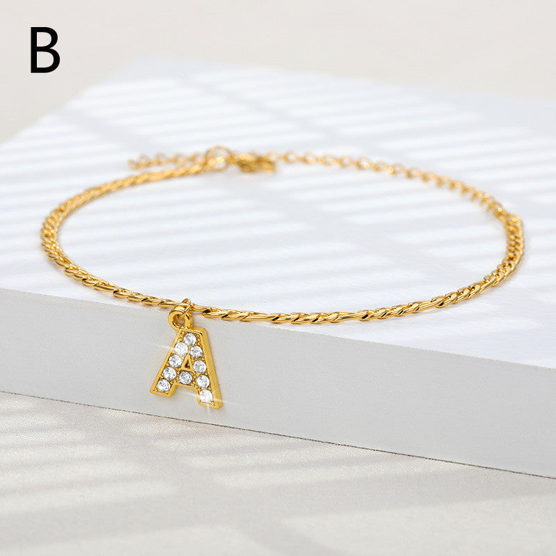 A-Z Zircon Letter Anklets, Gold & Silver