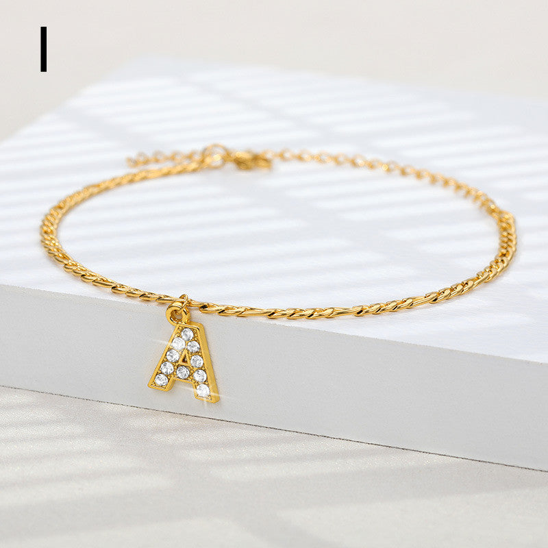 A-Z Zircon Letter Anklets, Gold & Silver