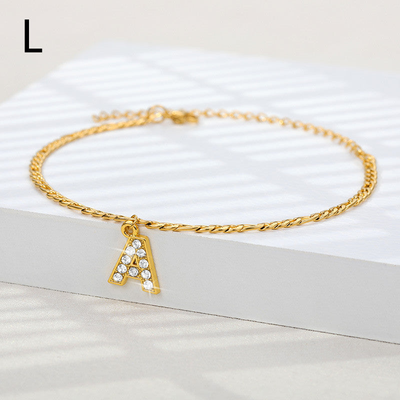 A-Z Zircon Letter Anklets, Gold & Silver