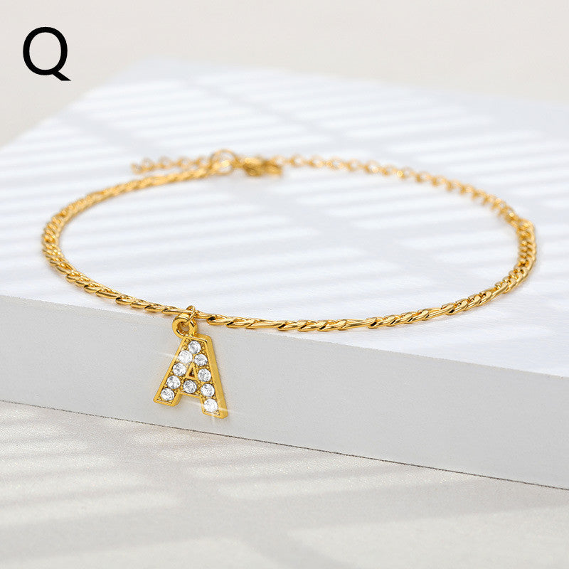 A-Z Zircon Letter Anklets, Gold & Silver