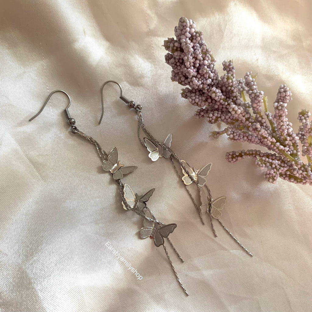 18k gold or silver plated butterfly chain trio earrings