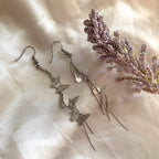 18k gold or silver plated butterfly chain trio earrings