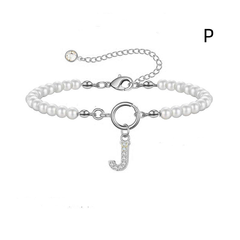 A-Z Letter Pendant Pearl Bracelet