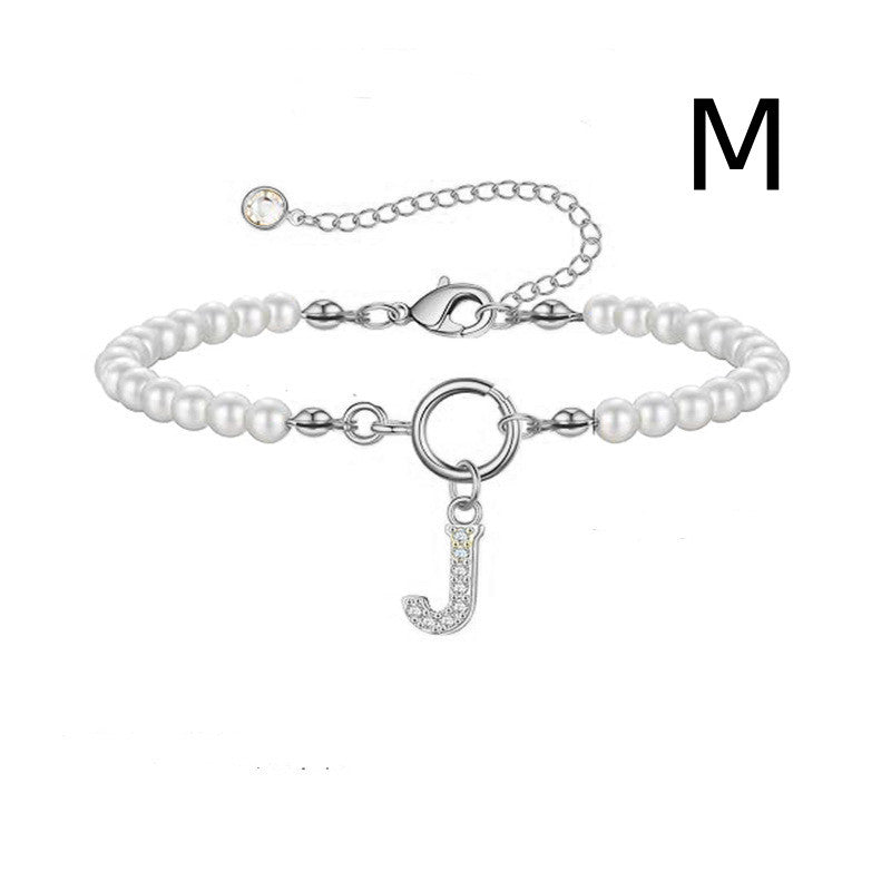 A-Z Letter Pendant Pearl Bracelet