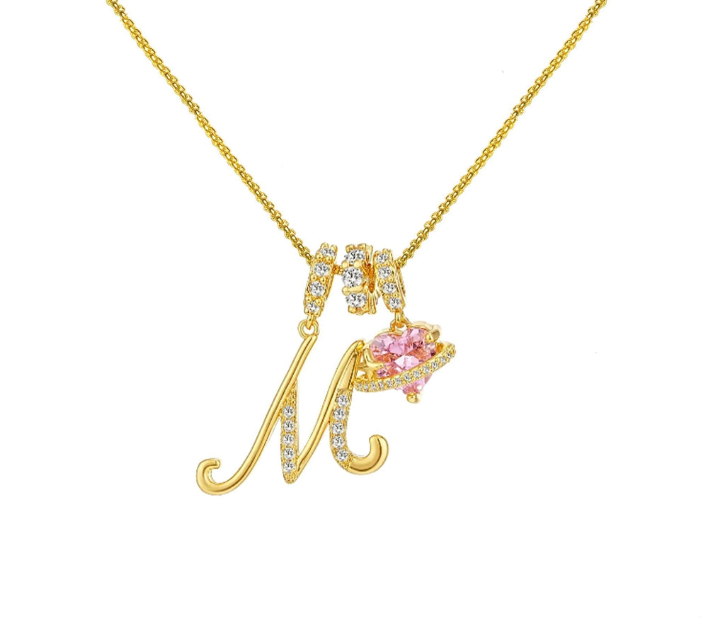 A-Z Alphabet Elegant Blue Heart Necklace with Zircons