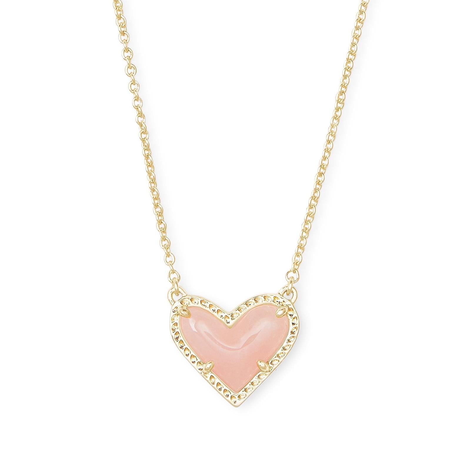 Adjustable Peach Heart Stone Necklace