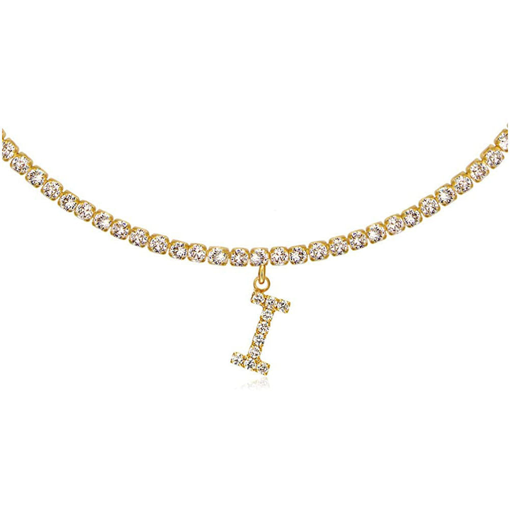 A-Z Letter Zircon Necklace, Silver & Gold