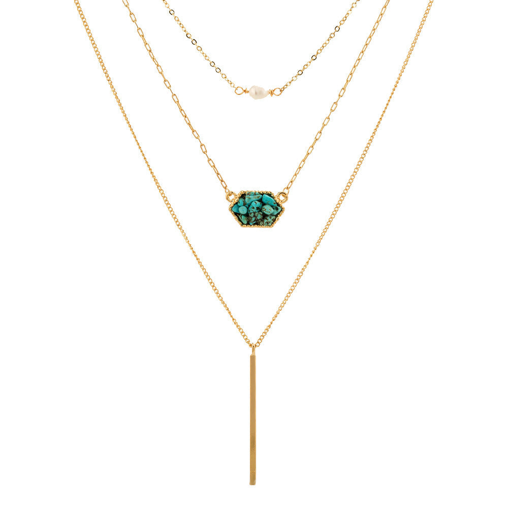 Simple Diamond-Shaped Natural Turquoise Pendant Necklace