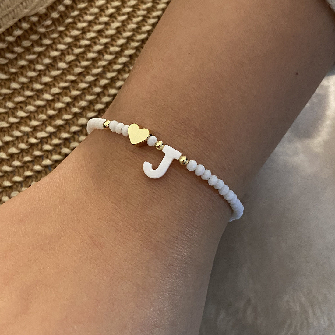 26 Letters White Shell Beaded Bracelet for Women