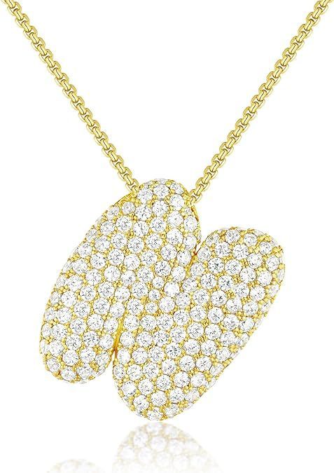 A-Z Zircon Balloon English Letter Necklace, Gold & Silver