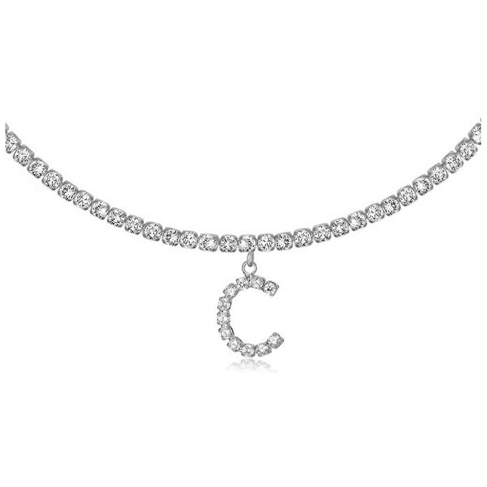 A-Z Letter Zircon Necklace, Silver & Gold