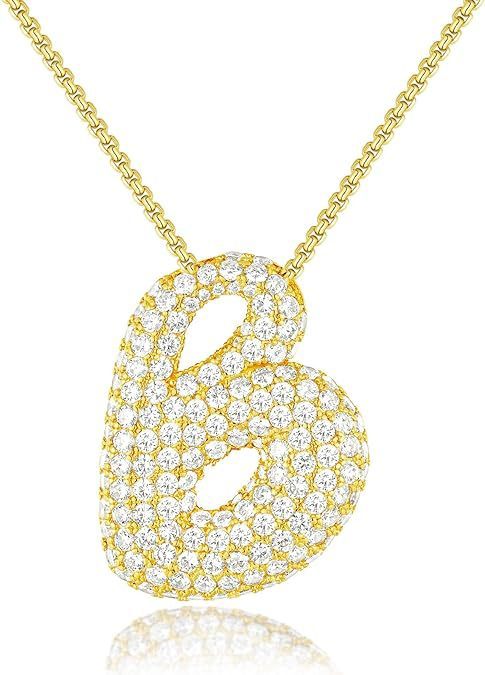 A-Z Zircon Balloon English Letter Necklace, Gold & Silver