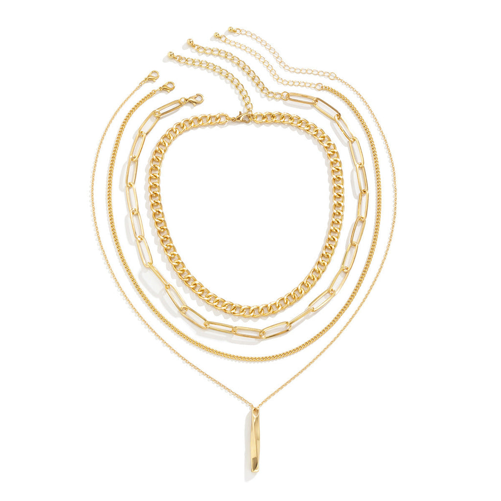 5-Piece Multi-Layer Twisted Metal Rod Tassel Necklace Set