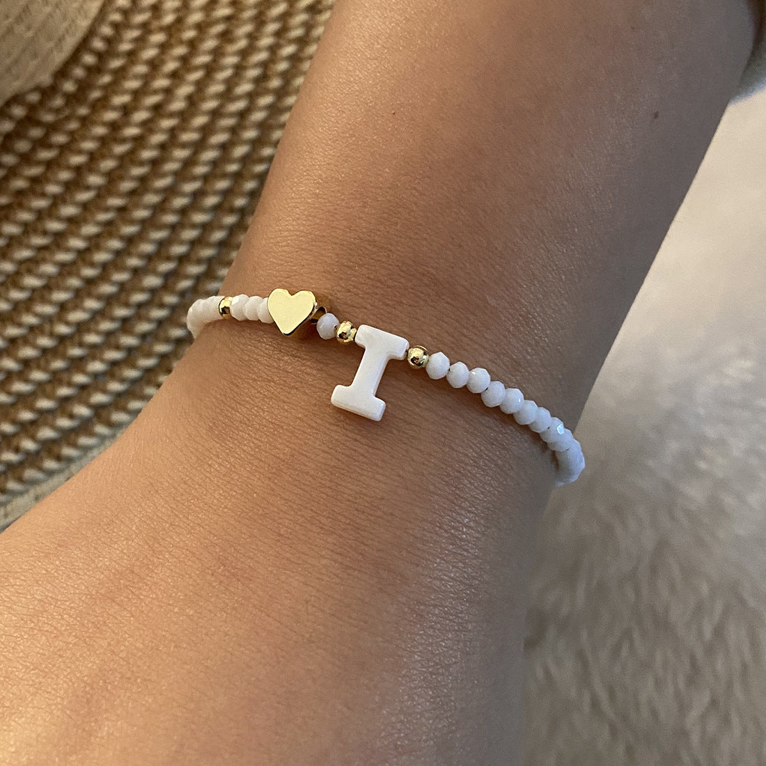 26 Letters White Shell Beaded Bracelet for Women