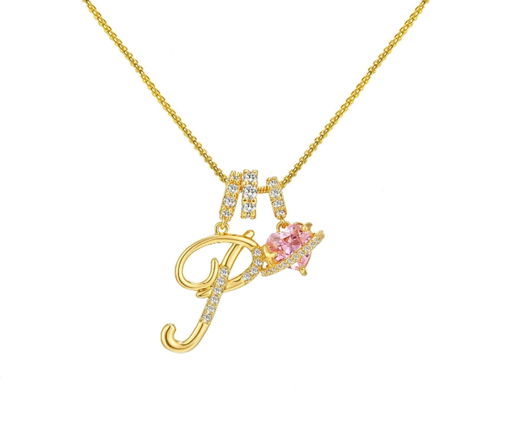 A-Z Alphabet Elegant Blue Heart Necklace with Zircons