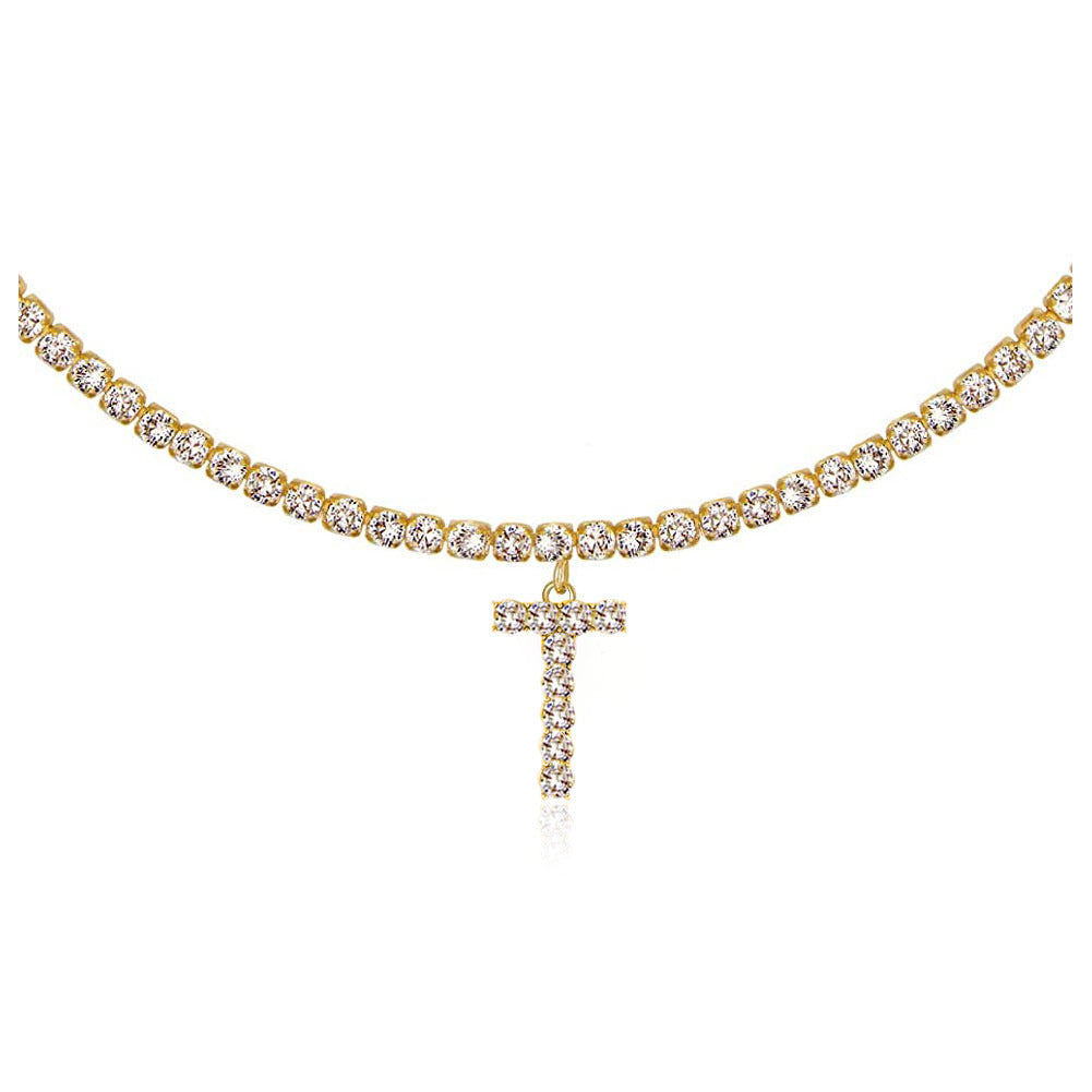 A-Z Letter Zircon Necklace, Silver & Gold