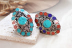 Bohemian Turquoise Statement Rings with Multicolor Inlays.