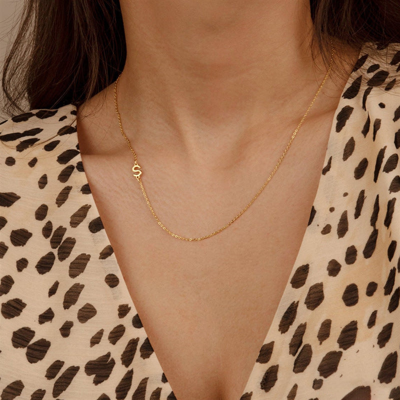 A-Z Letter Initial Snake Bone Chain Necklace