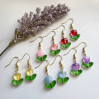 Cool silver or gold tulip flower dangle drop earrings
