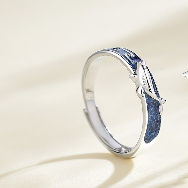Adjustable Silver Whale Butterfly Couple Rings