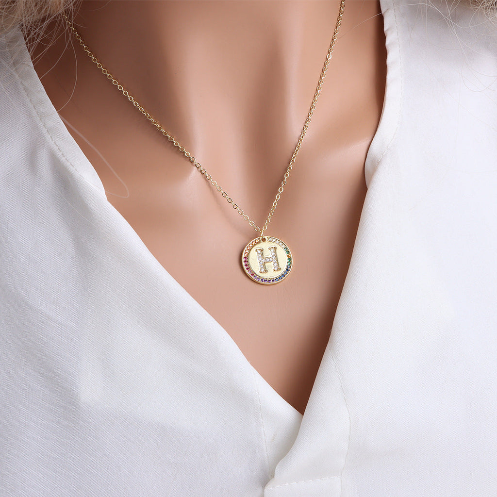 A-Z Round Necklace with Colourful Crystals